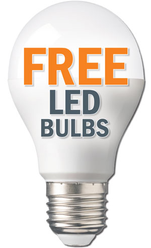 A Lightbulb with the text FREE LED BULBS