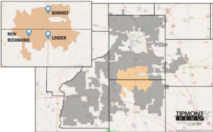 a map of Tipmont's first fiber build area