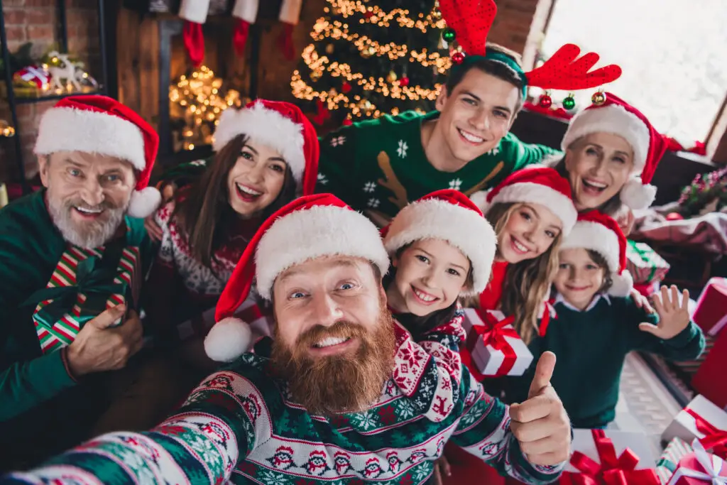 Portrait of friendly celebrating christmas with a selfie