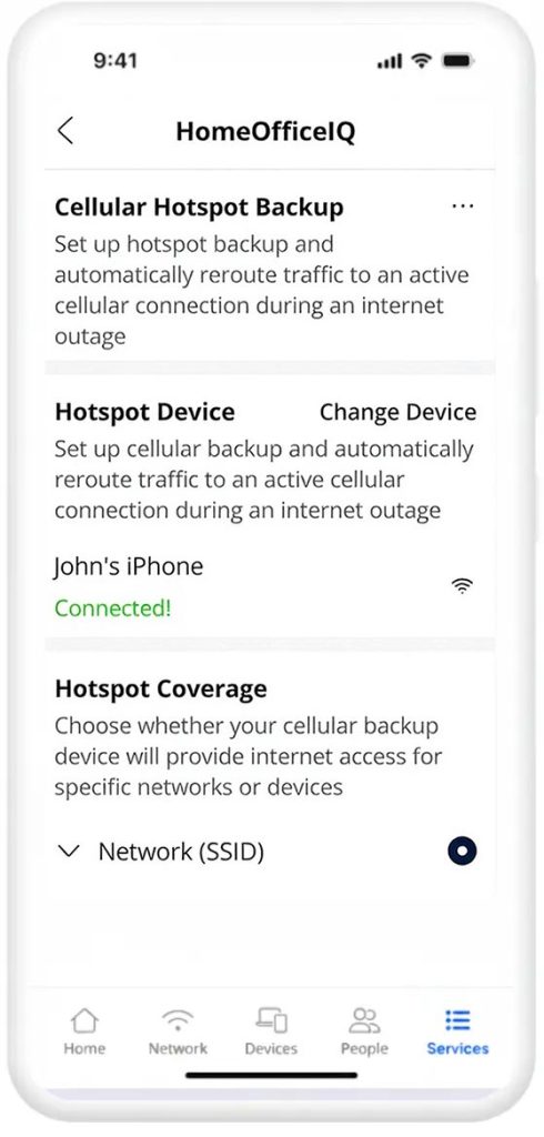 A screenshot of the HomeOfficeIQ® feature in the CommandIQ® app